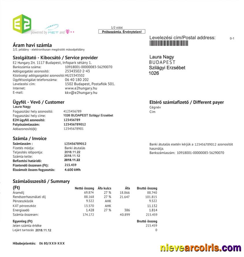 Hungary E2 utility bill, PSD format